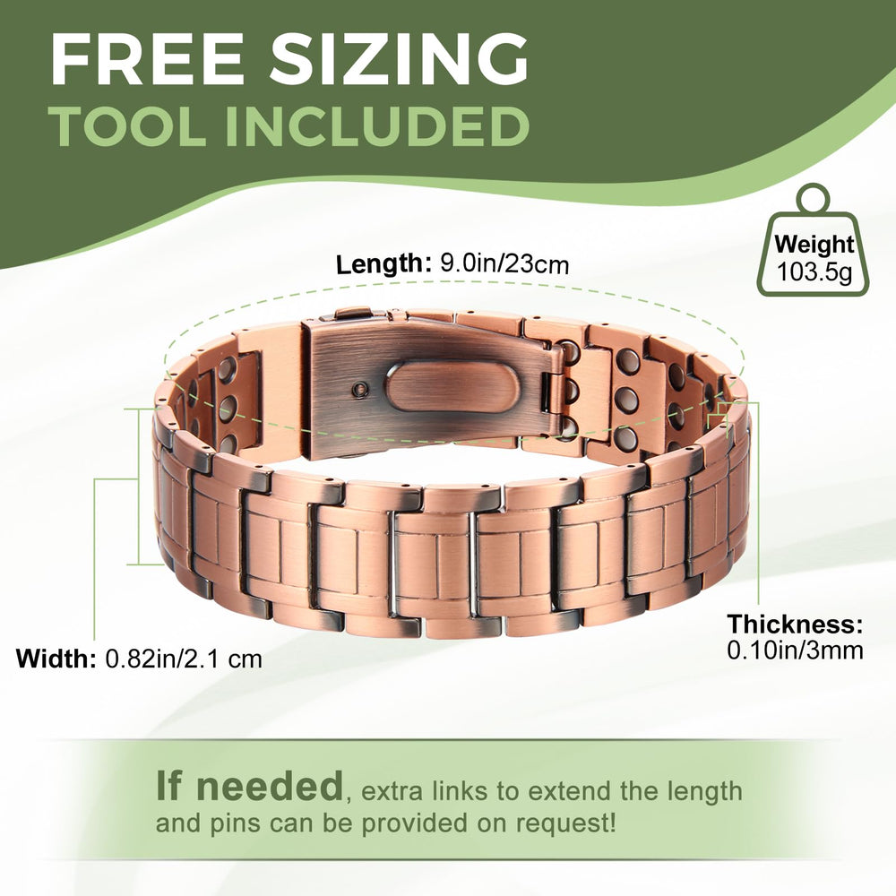 MagEnergy copper bracelet magnetic-rows featuring three magnet rows for comfortable wear.