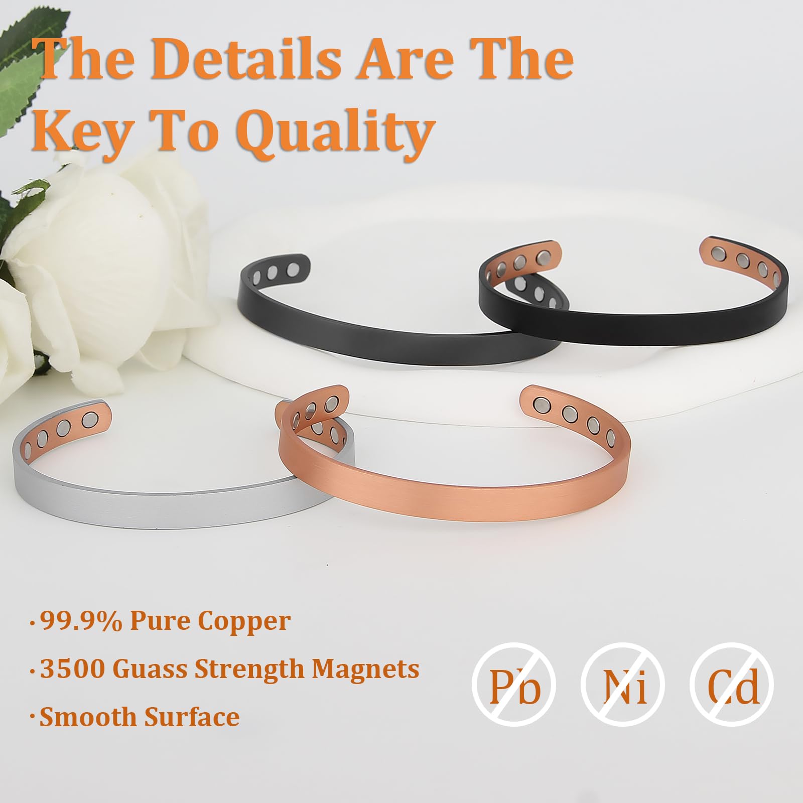 MagEnergy copper bracelet magnets close-up with 3500 Gauss strength