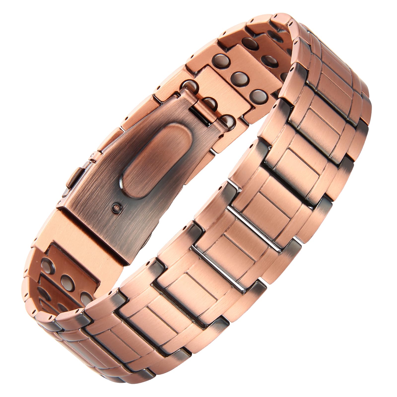 MagEnergy copper bracelet for men close-up showing 60 magnets for daily wrist support.