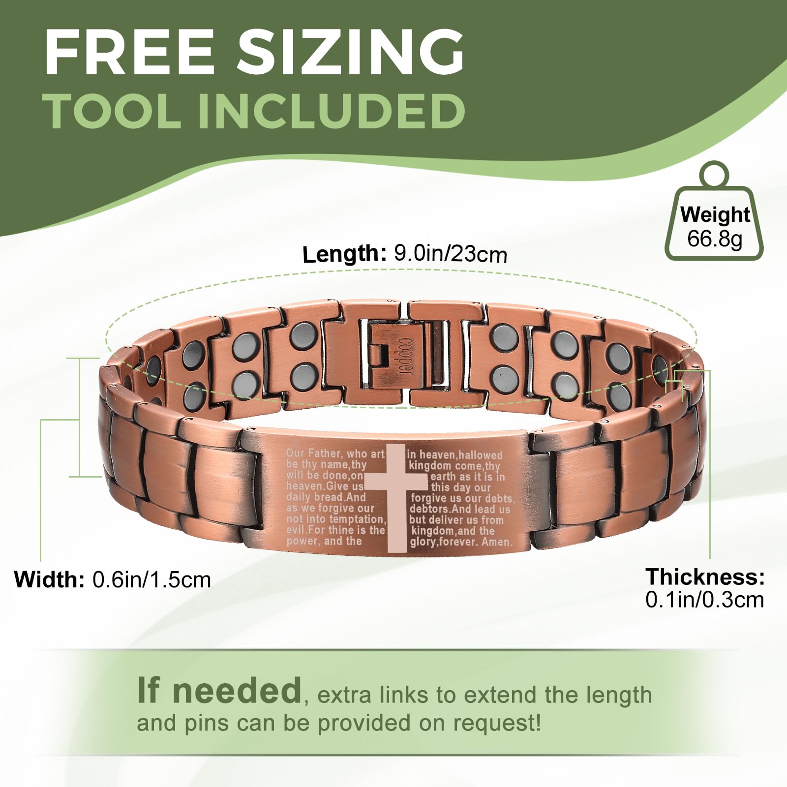 Sizing tool with adjustable links on MagEnergy bracelet for a perfect fit