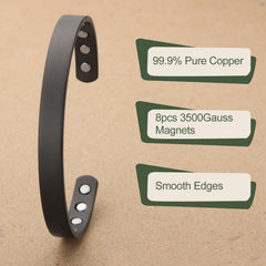 MagEnergy copper bracelet on wrist displaying adjustable 6.8-inch fit