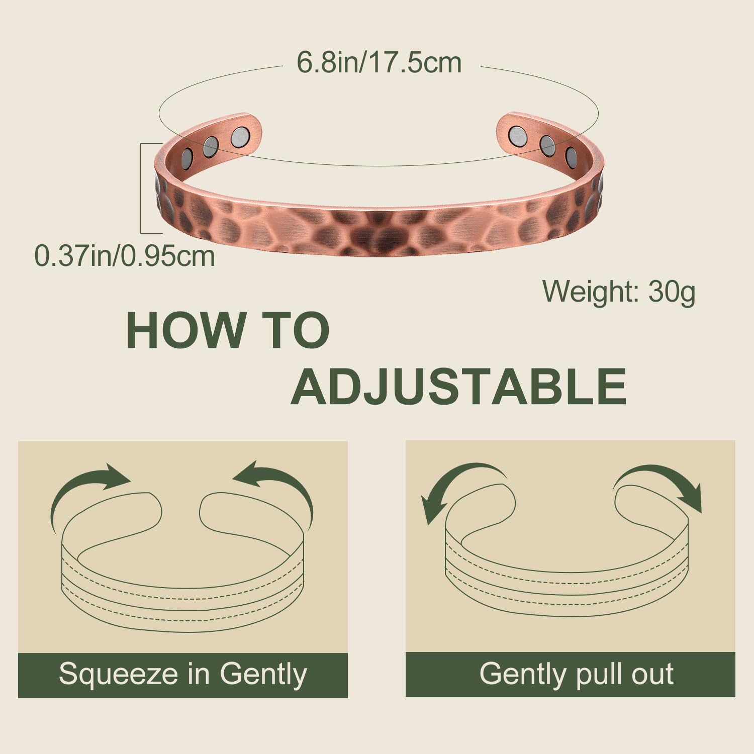 MagEnergy copper bracelet worn on wrist for everyday comfort and style.