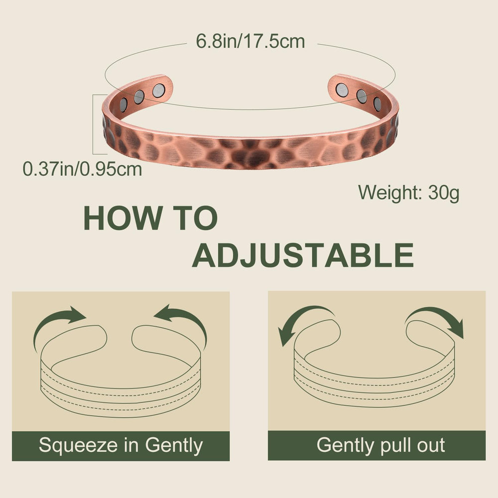 MagEnergy copper bracelet worn on wrist for everyday comfort and style.