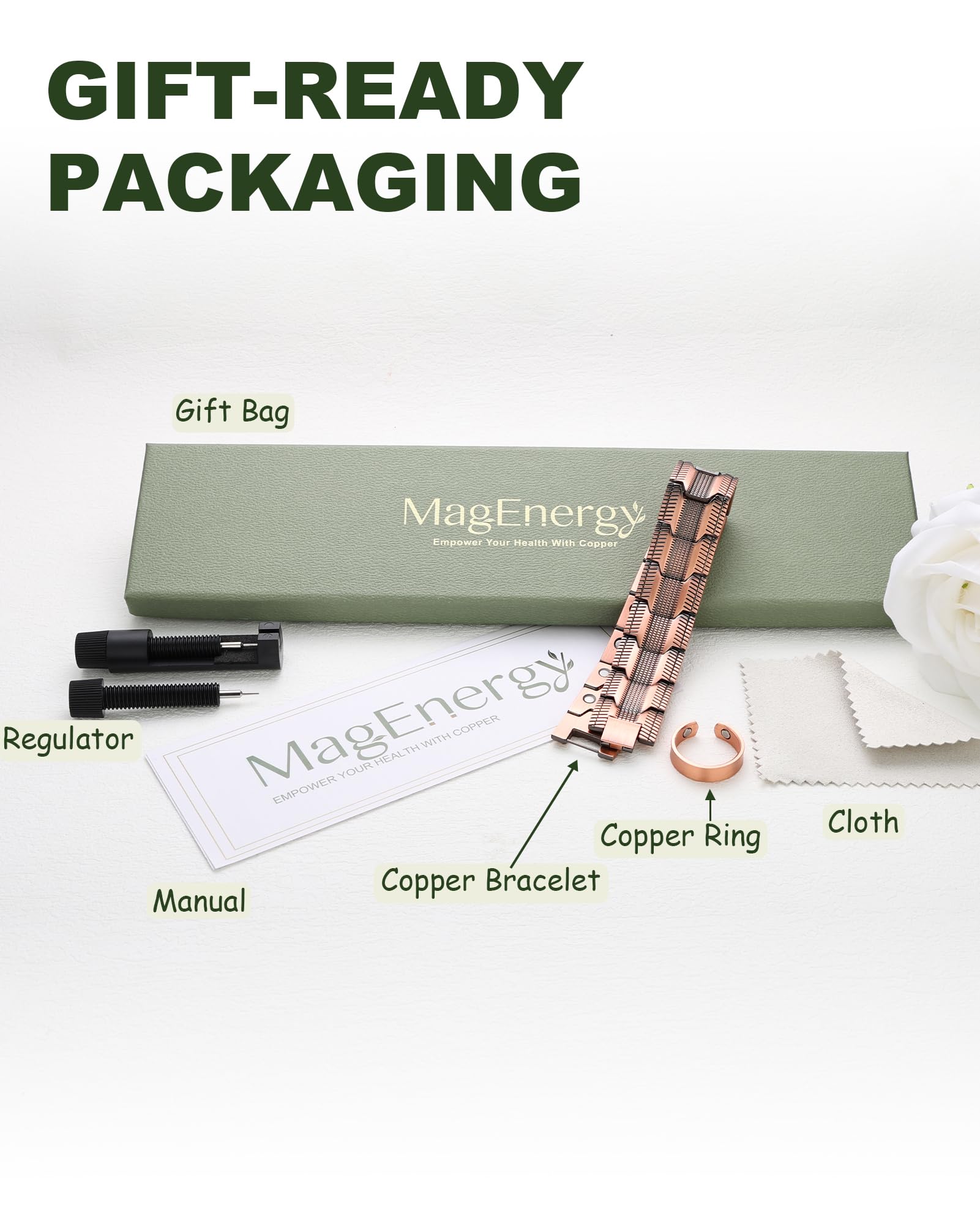 MagEnergy hypoallergenic copper material underscores comfortable, nickel-free use