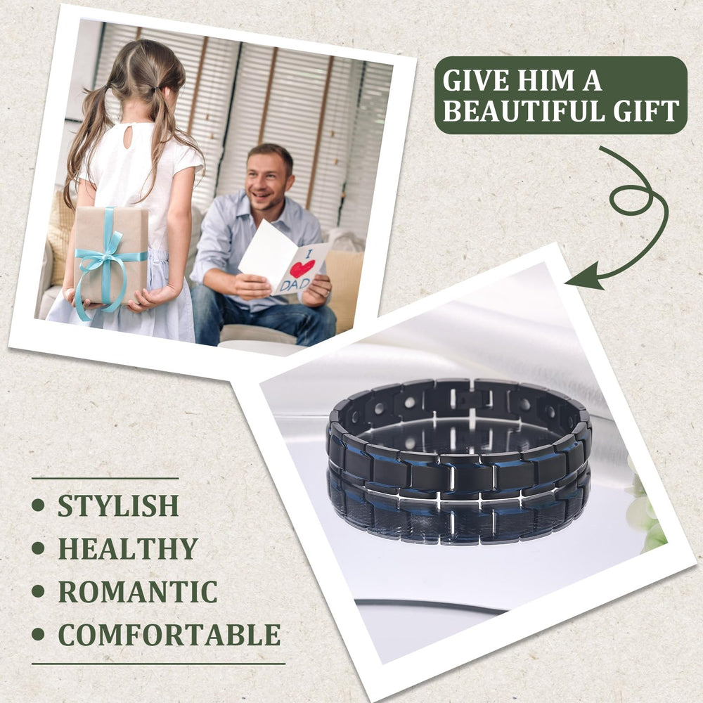 MagEnergy men's bracelet worn on wrist conveys daily sophistication.