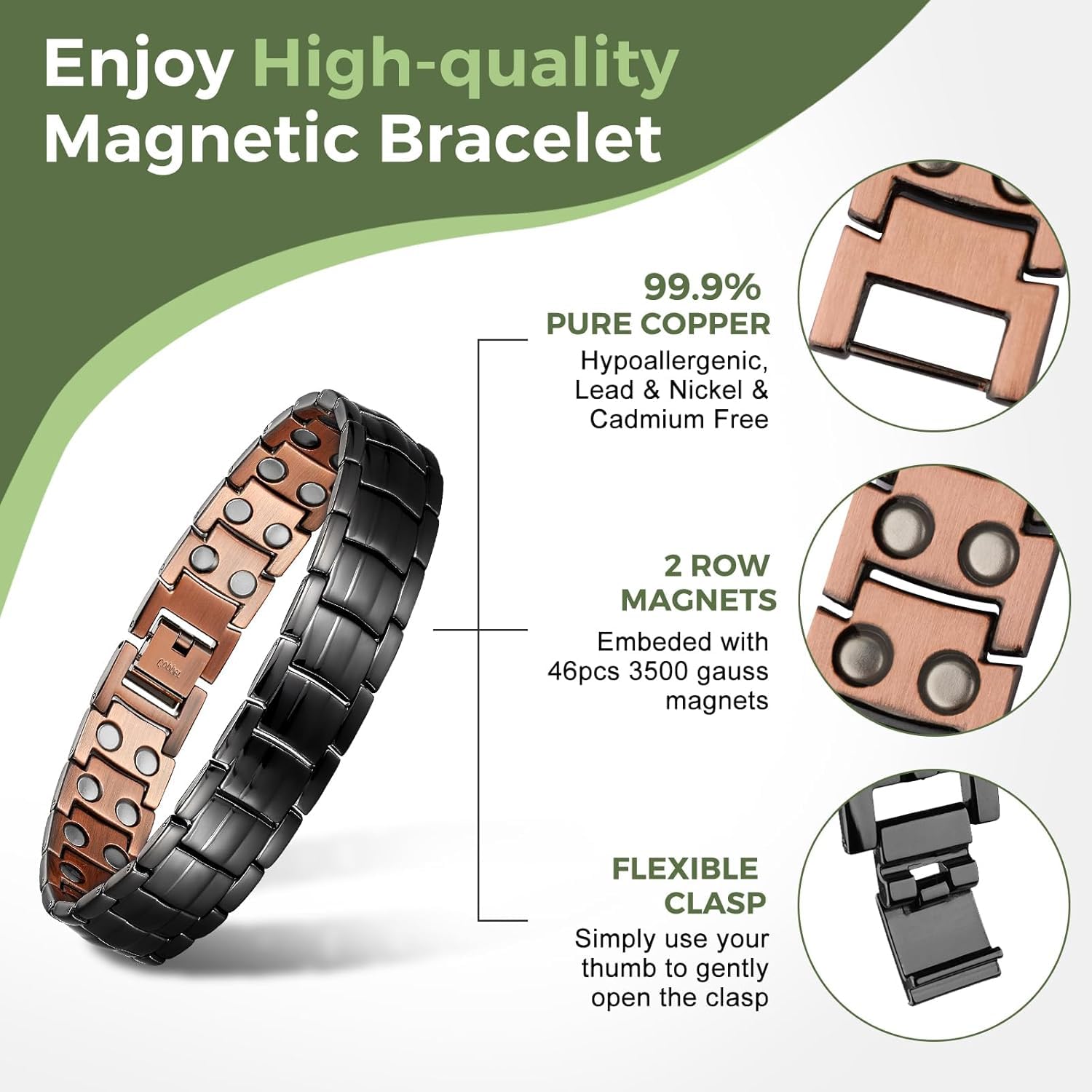 MagEnergy adjustable copper bracelet with tool for easy at-home resizing