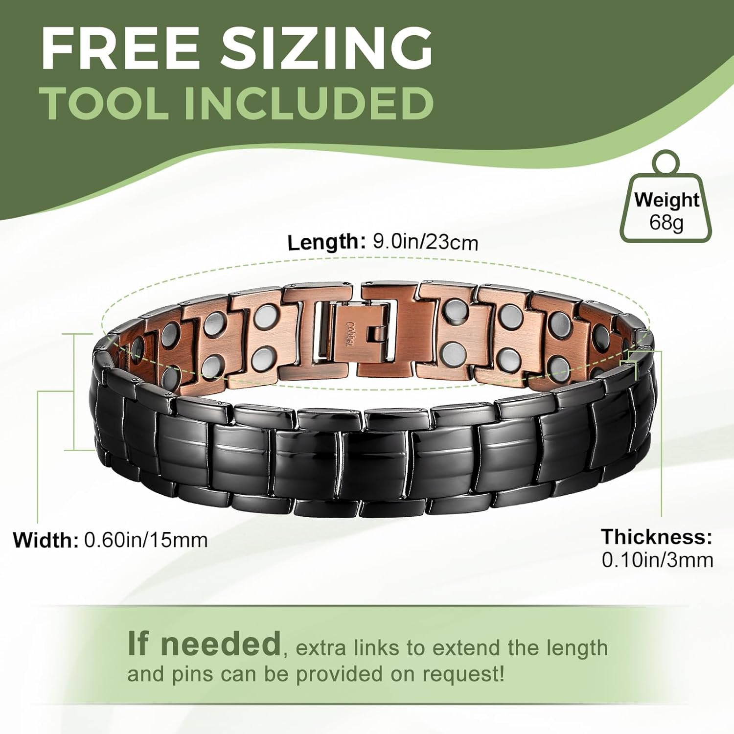 MagEnergy black-finish copper bracelet showcasing elegant, durable design