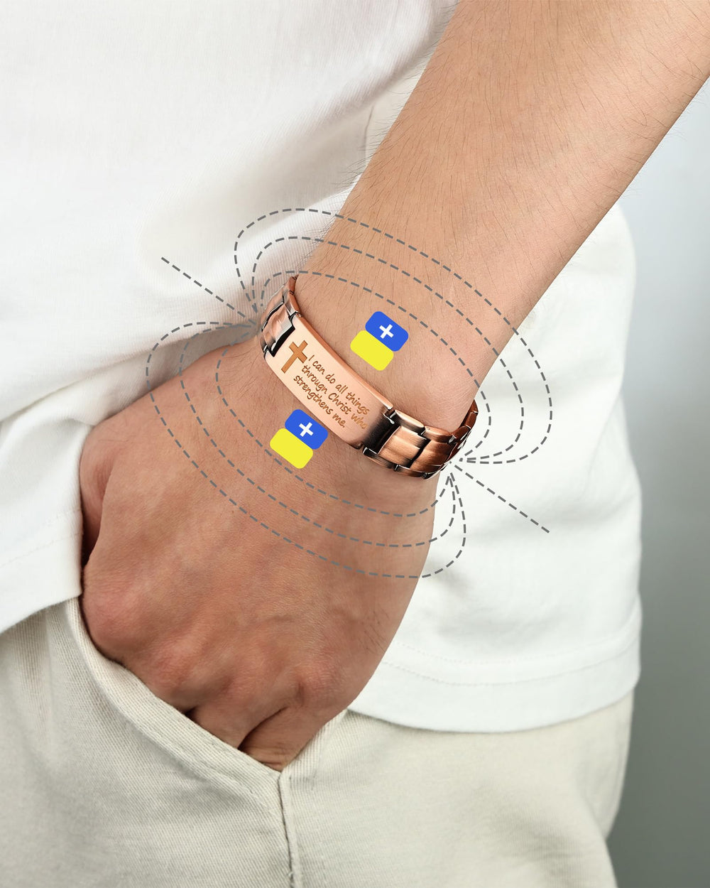 MagEnergy pure copper close-up highlighting hypoallergenic and nickel-free properties