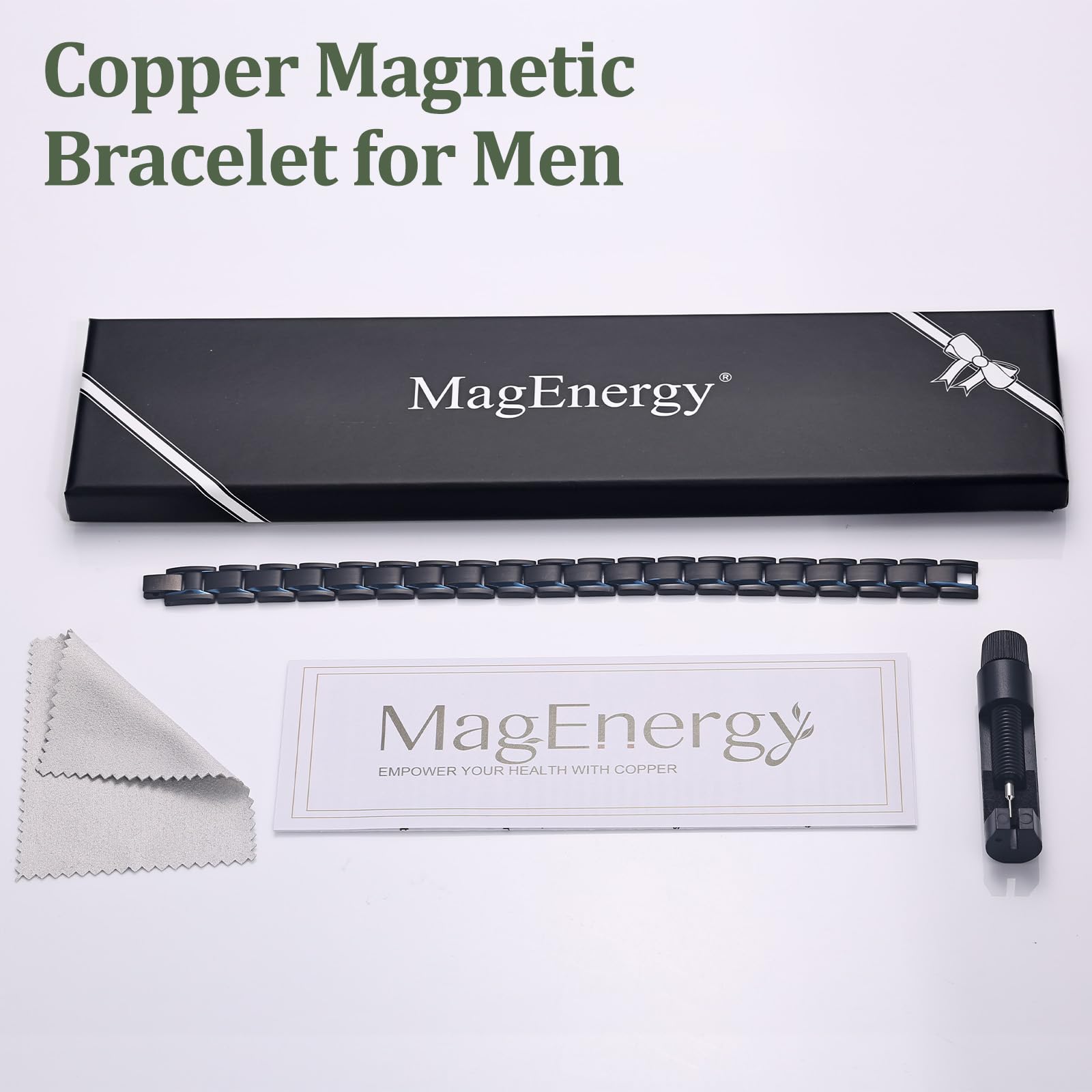 MagEnergy waterproof hypoallergenic bracelet suggests durable, comfortable daily use.