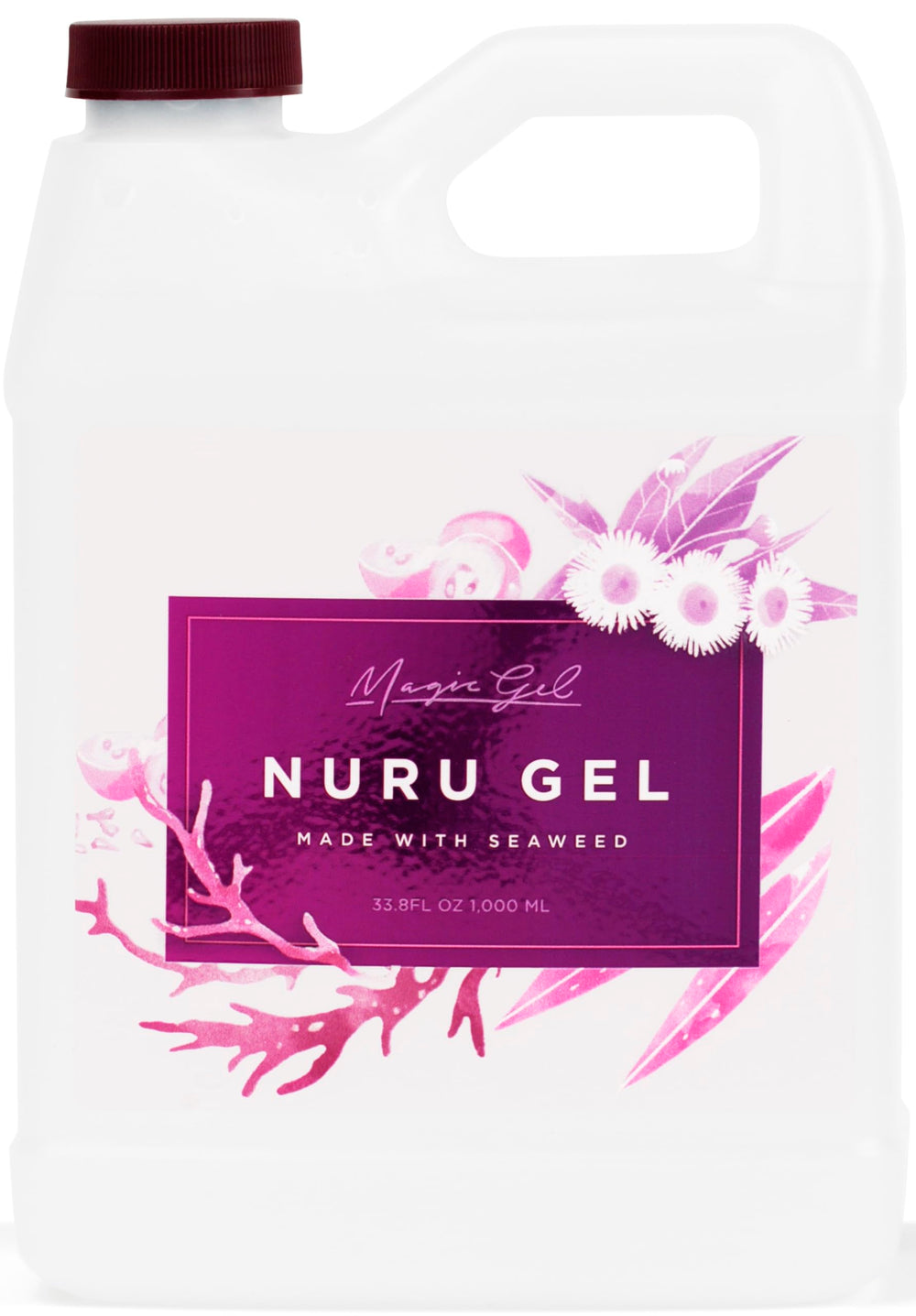 Magic Gel Nuru full-body glide bottle showcases ultra-slippery texture for smooth massages.