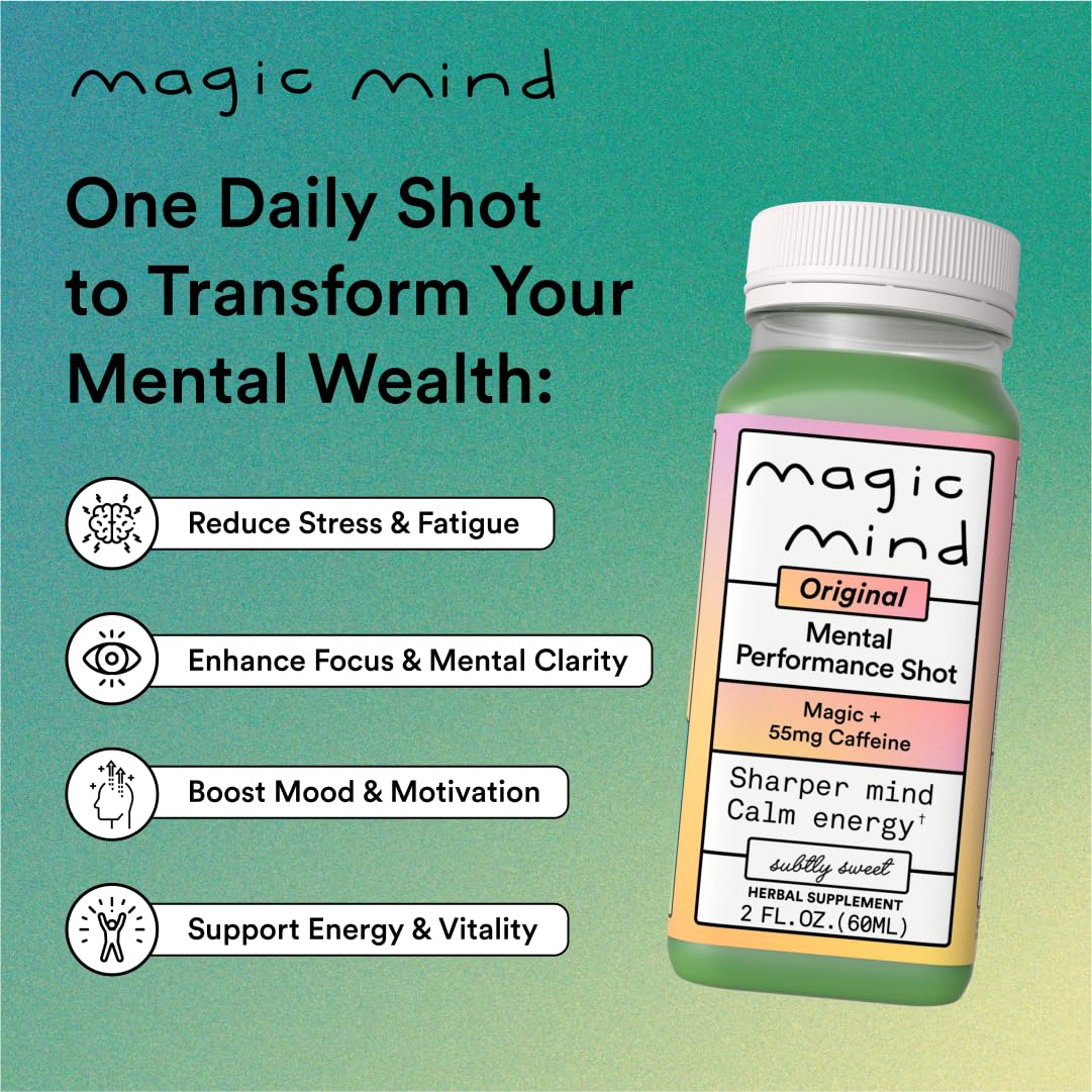 Magic Mind daily-use routine image suggests stress relief and sustained energy.