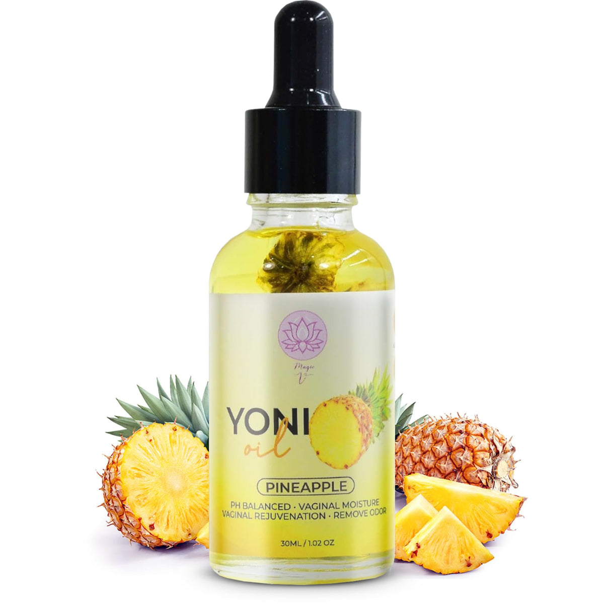 Magic V Steam Yoni Oil bottle pour showcases convenient daily use for intimate care