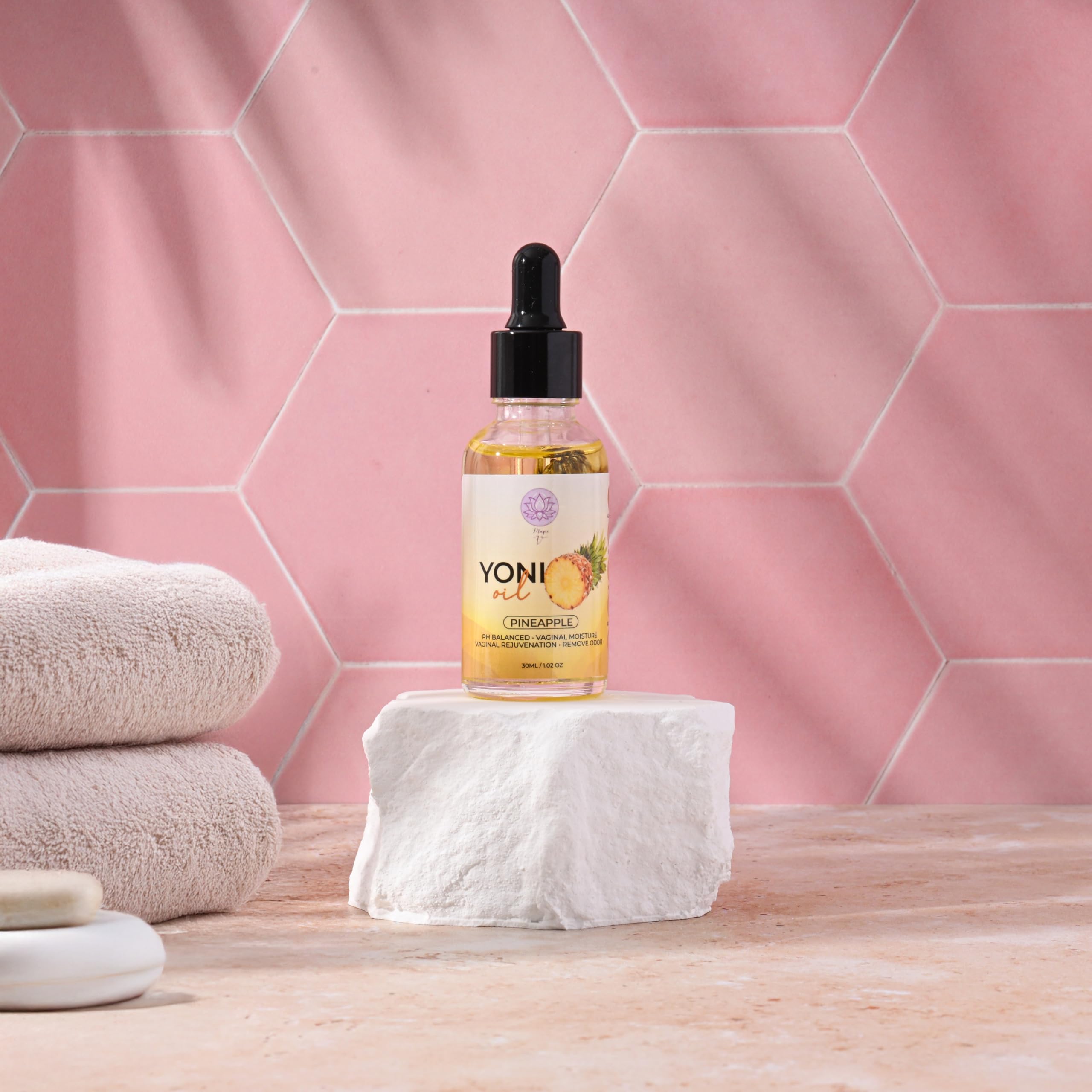 Applying Magic V Steam Yoni Oil to intimate skin after bathing for quick absorption