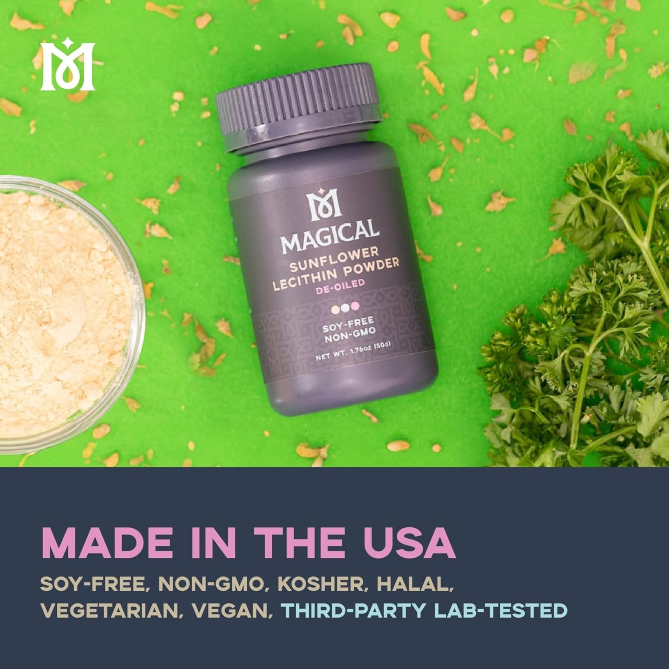 Soy-free, non-GMO, vegan, kosher, halal certified by MAGICAL BUTTER.