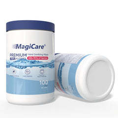 MagiCare 75% large wipes in a two-canister package for on-the-go sanitizing