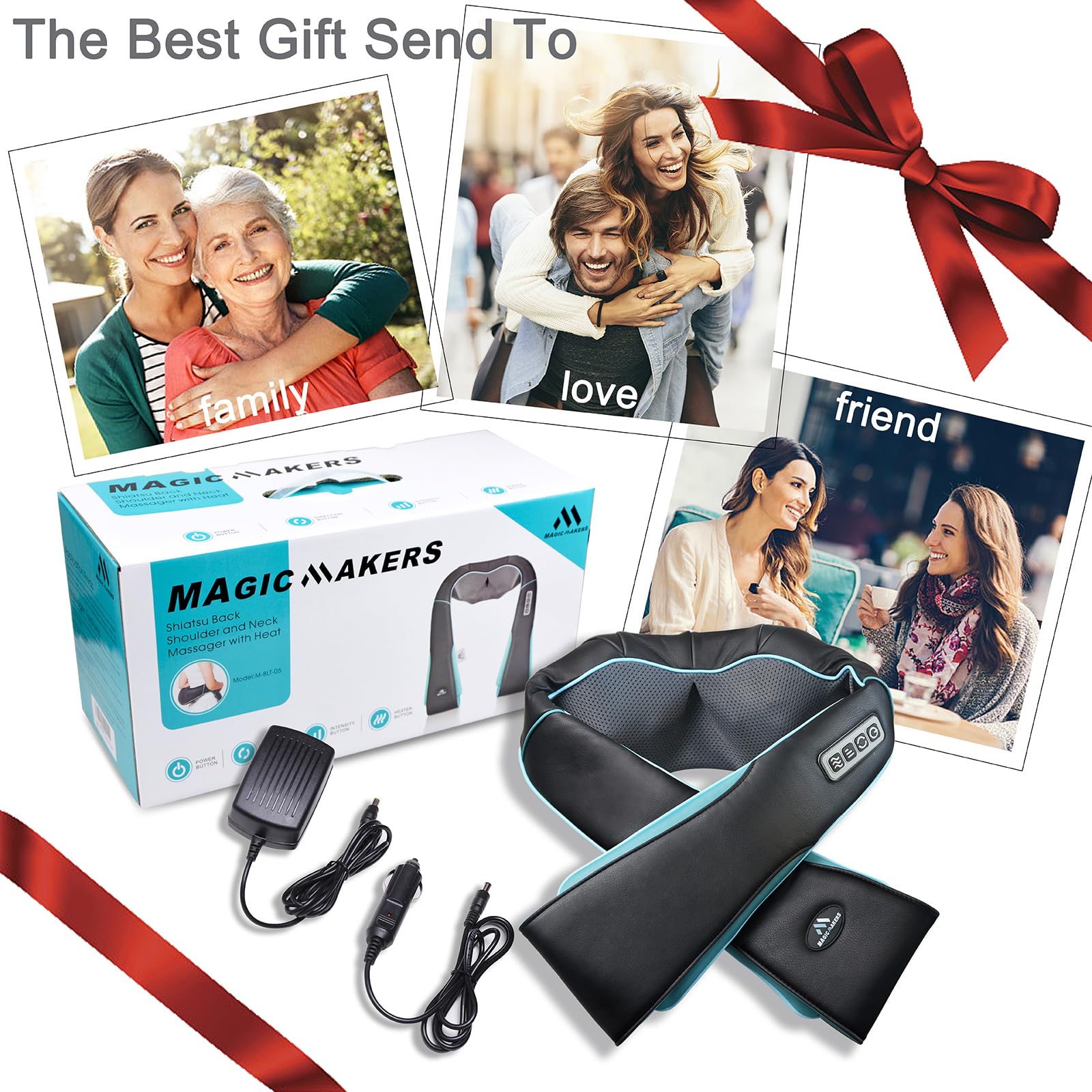 MagicMakers massager includes car adapter for massage on the go