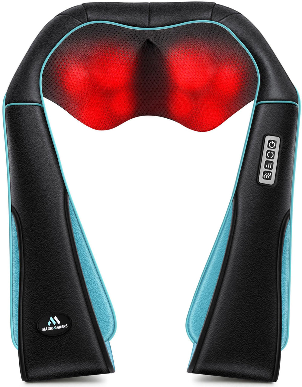 MagicMakers electric shiatsu neck massager with heat on for relaxation at home