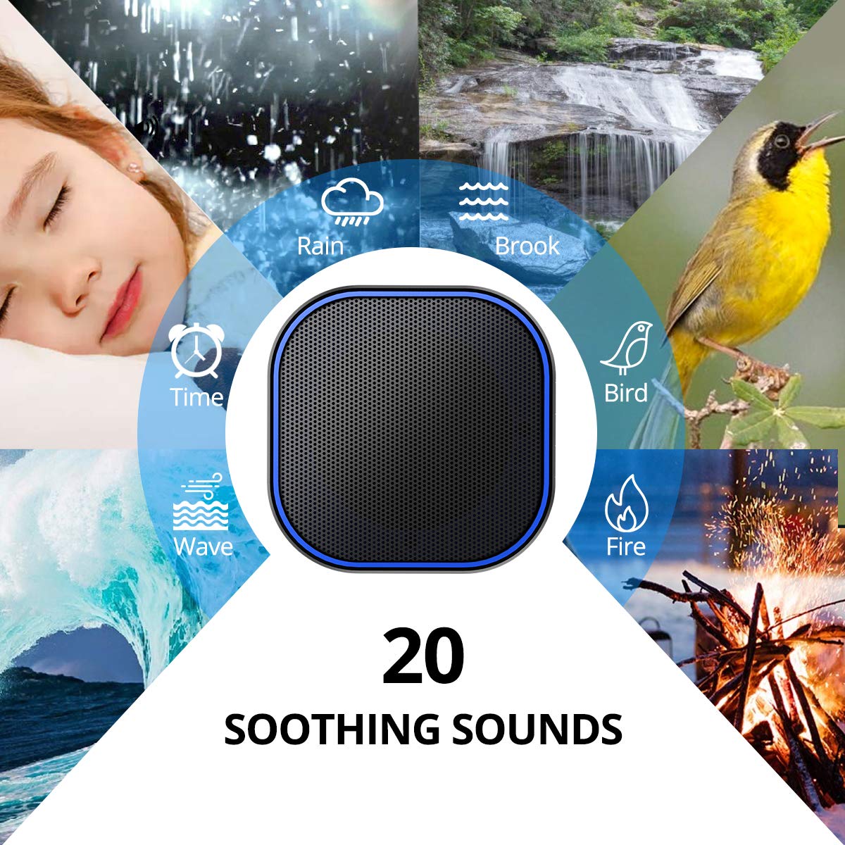 Magicteam white noise machine control panel showing easy access to sounds and timers