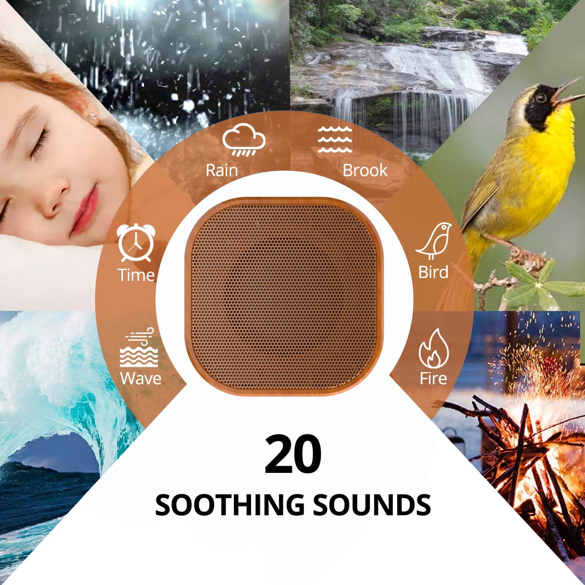Magicteam white noise machine wood grain surface detail for natural look.