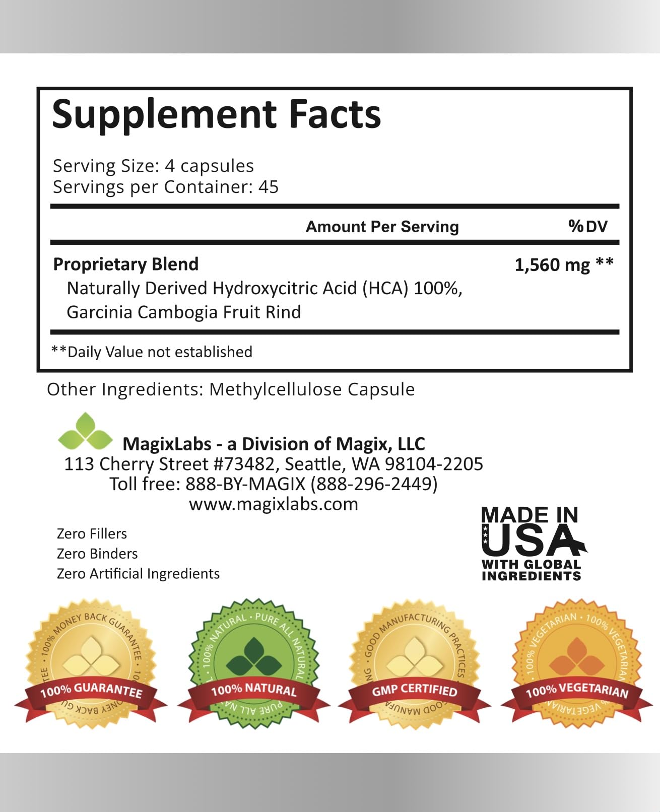 MagixLabs pure HCA capsules designed for easy, with-meal intake during daily routines.