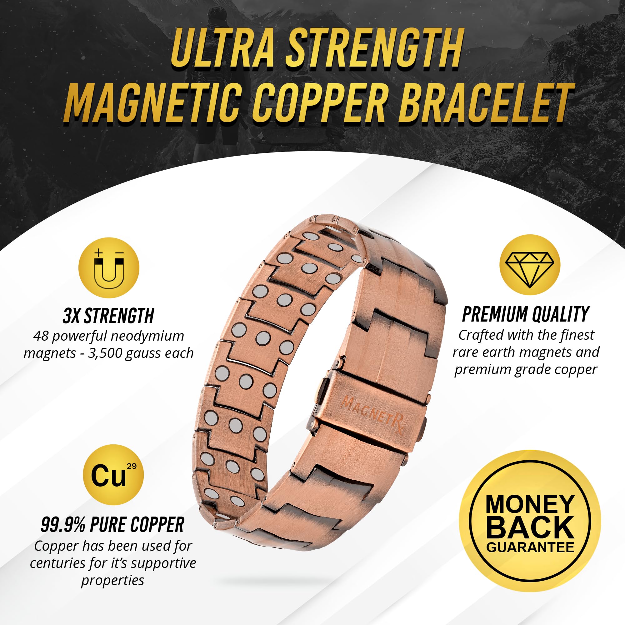 MagnetRX 3X Strength Copper Bracelet magnets closeup for dense magnetic design.