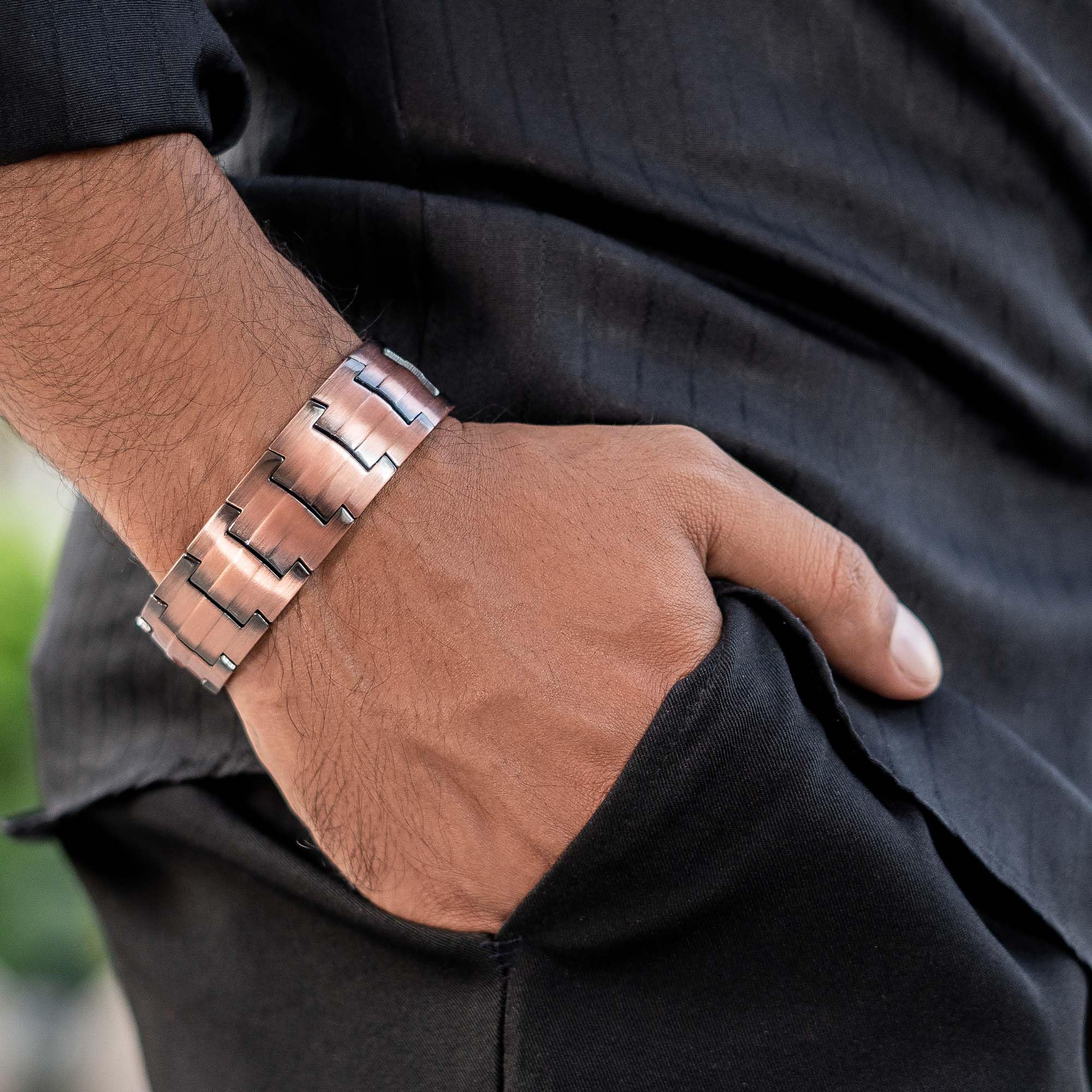 MagnetRX 3X Strength Copper Bracelet on wrist styled for daily use.