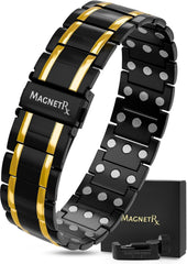 MagnetRX 3X Strength Titanium Magnetic Bracelet front view showing adjustable, secure wear