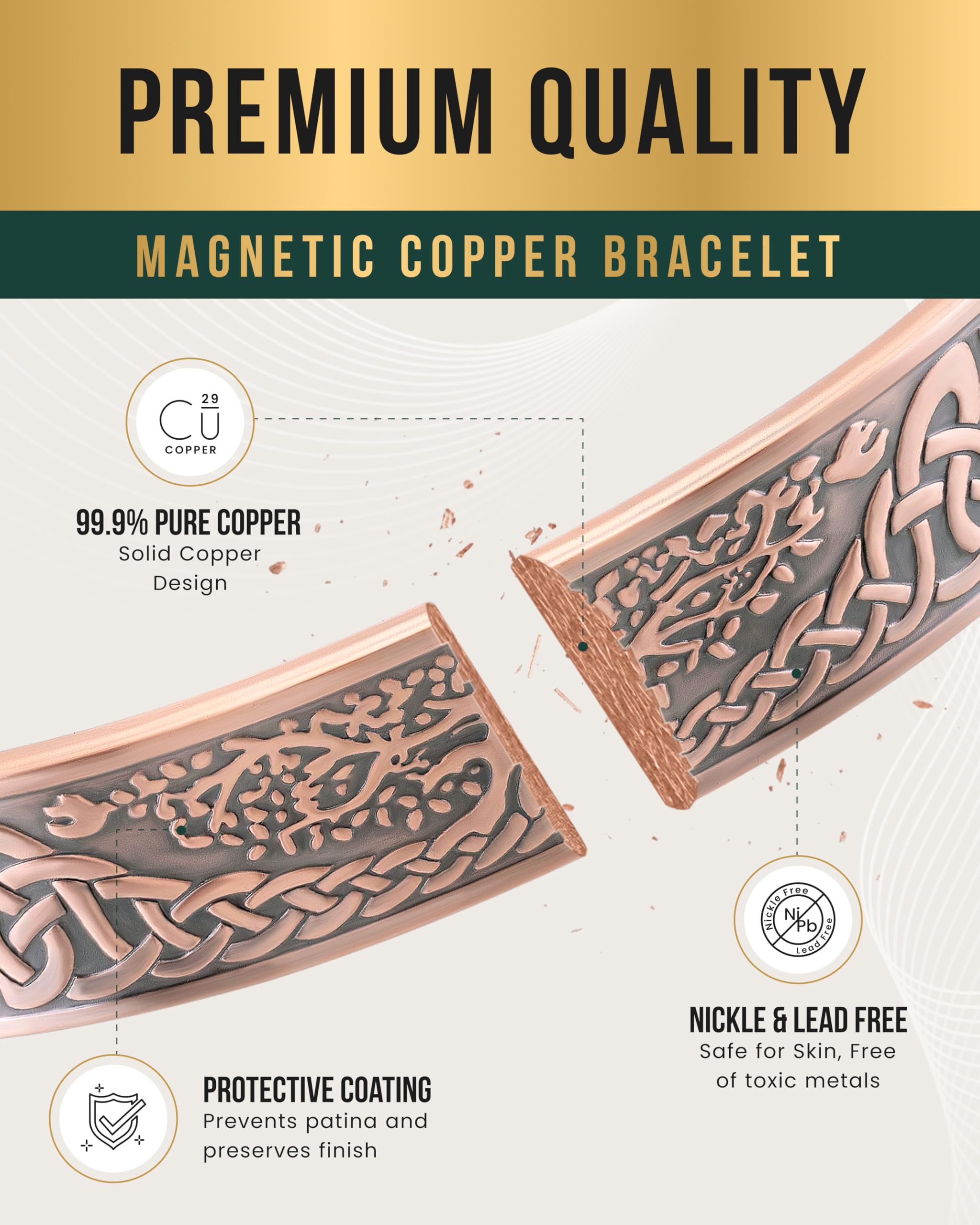MagnetRX 99.9% pure copper, premium material with natural patina over time.