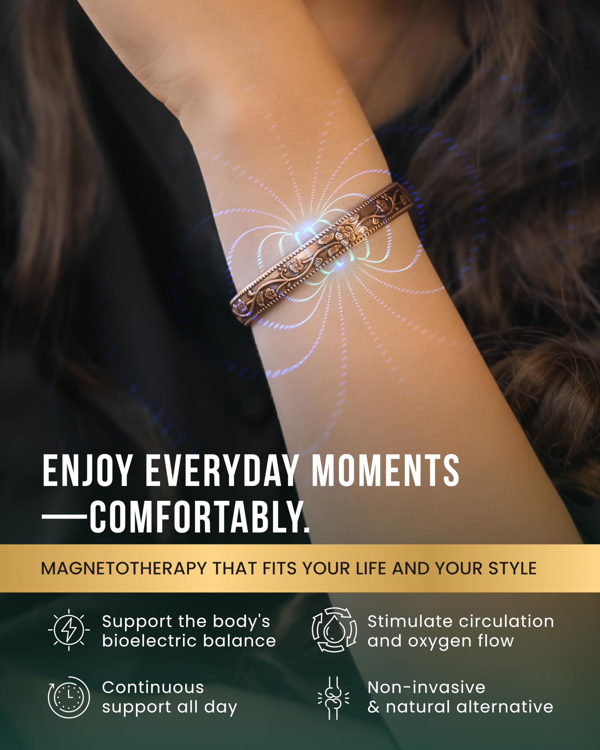 Adjustable fit for MagnetRX copper bracelet suits small to large wrists.