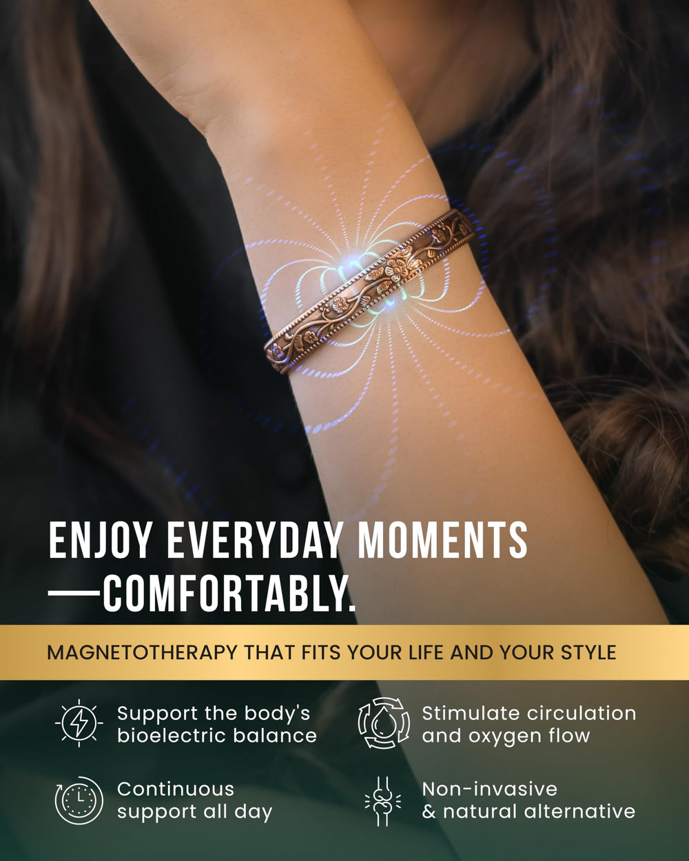 Adjustable fit for MagnetRX copper bracelet suits small to large wrists.