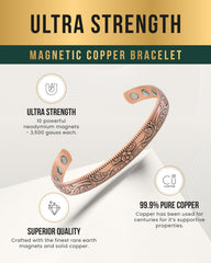 Antique finish copper bangle with coating for durable wear.