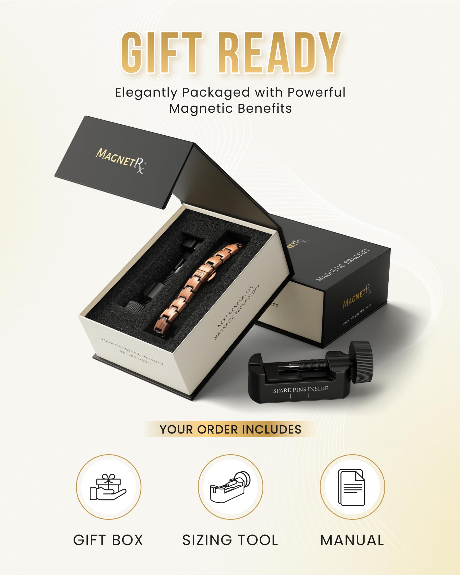 Stainless steel butterfly clasp provides secure closure for MagnetRX bracelet