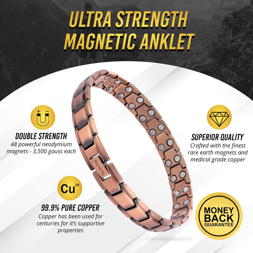 MagnetRX copper anklet for men adjustable links for a customizable XS-XXL fit.