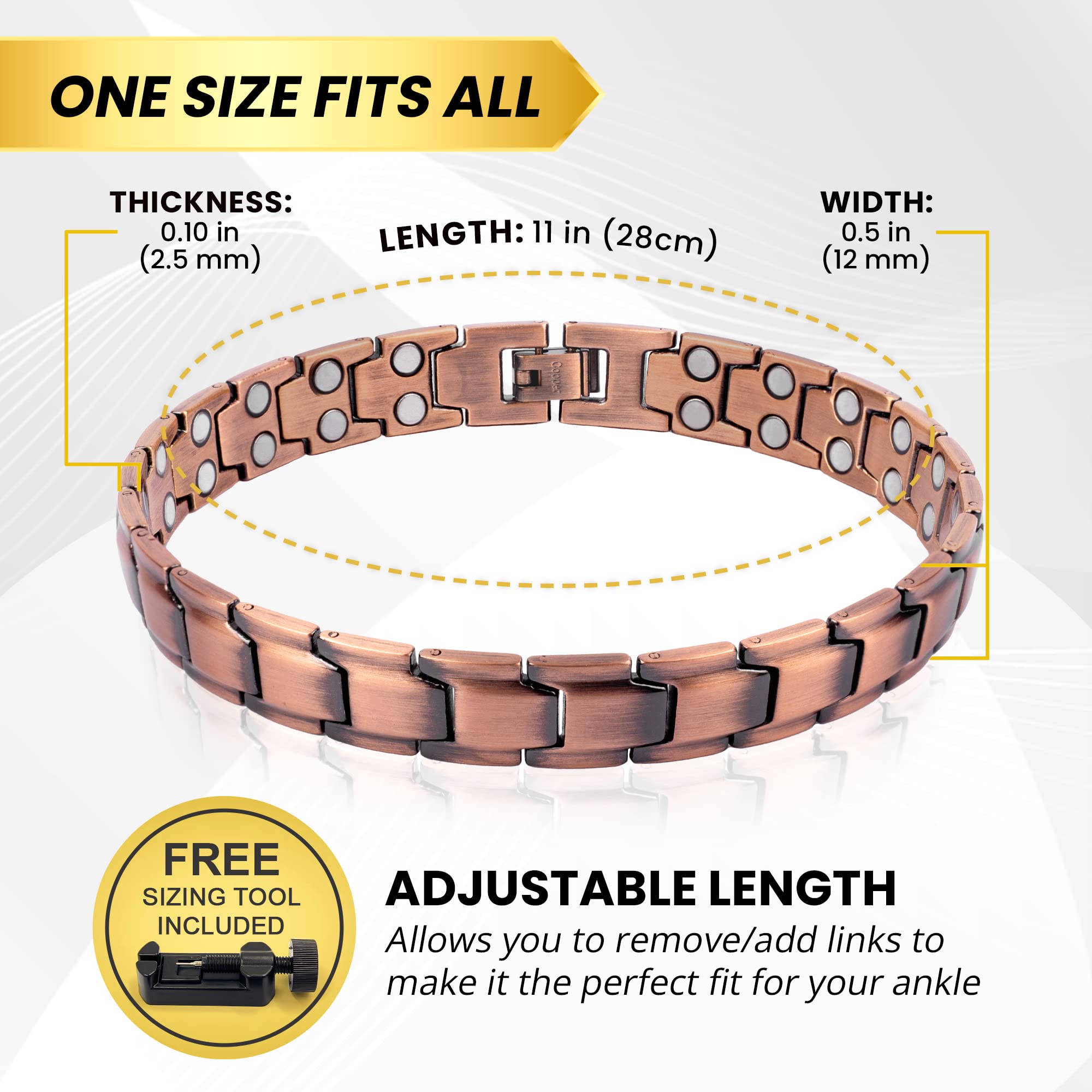 MagnetRX copper anklet for men luxurious gift box with velvet pouch and tool.