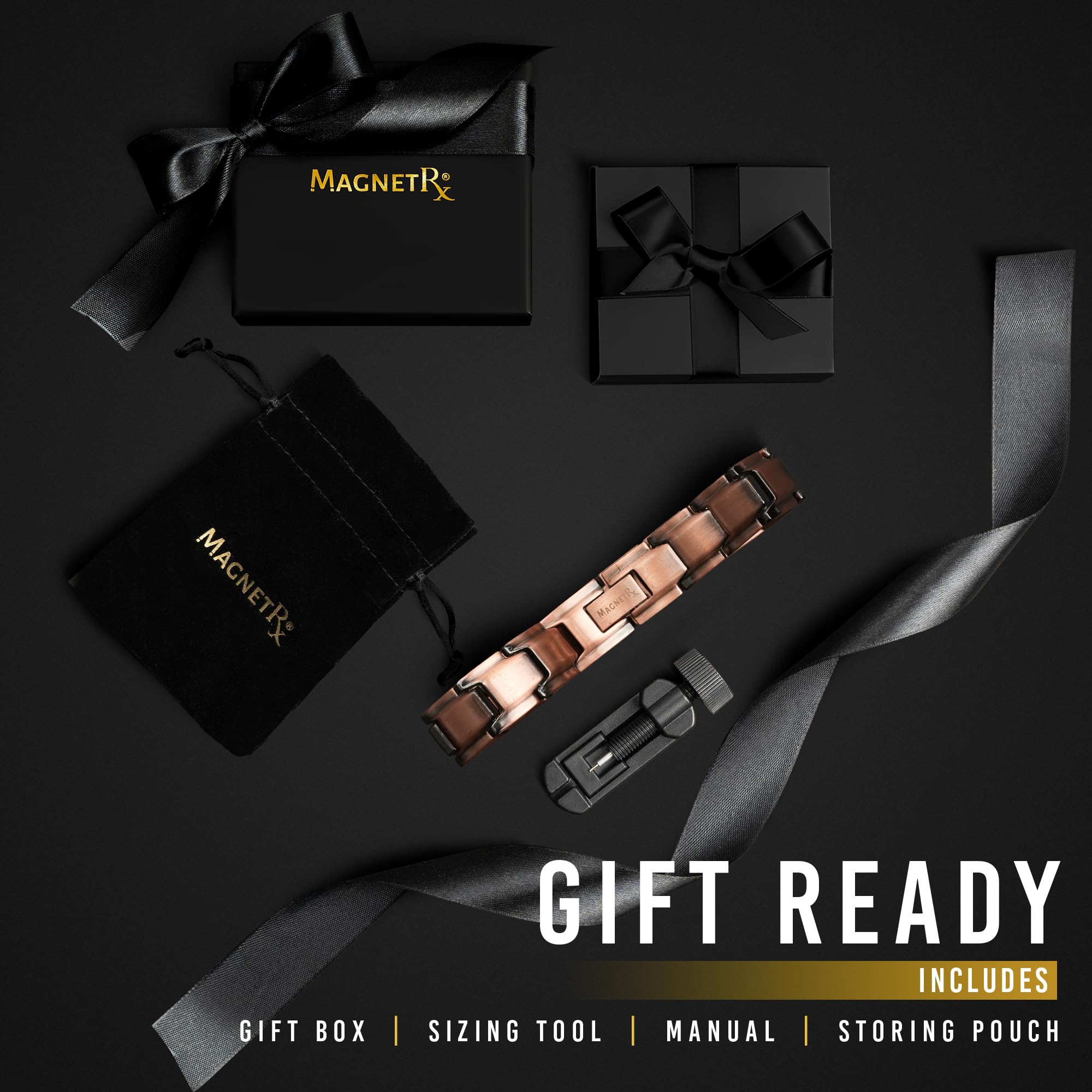 MagnetRX copper anklet for men velvet pouch and packaging for safe storage.