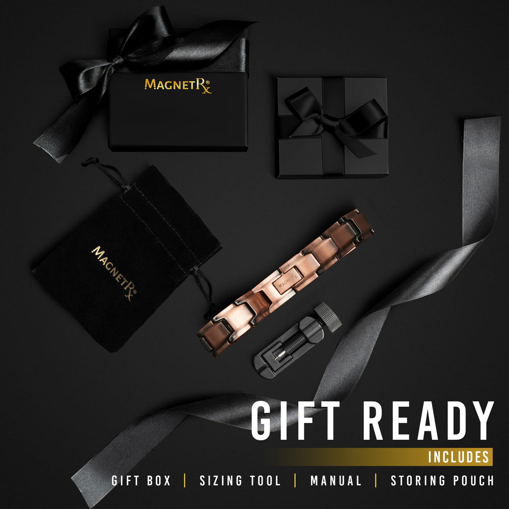 MagnetRX copper anklet for men velvet pouch and packaging for safe storage.