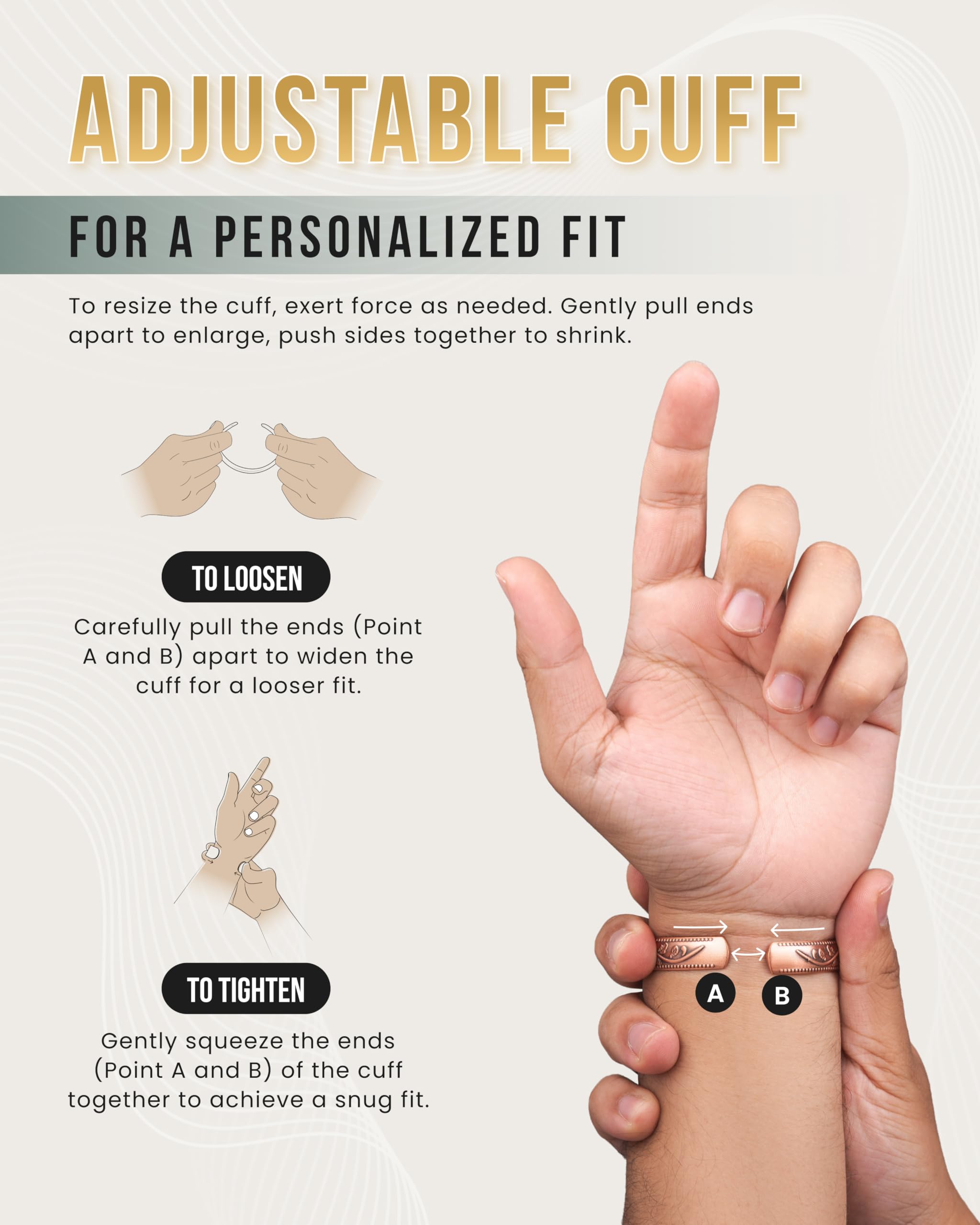 MagnetRX copper bracelet worn on the wrist with everyday outfits.
