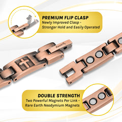 MagnetRX copper cross bracelet with 9-inch length and sizing tool for a perfect fit