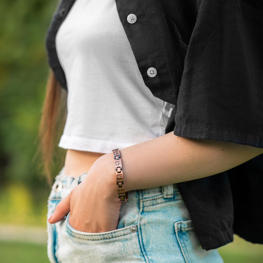 MagnetRX copper cross bracelet women-brushed-finish highlights durable, premium look for all-day wear