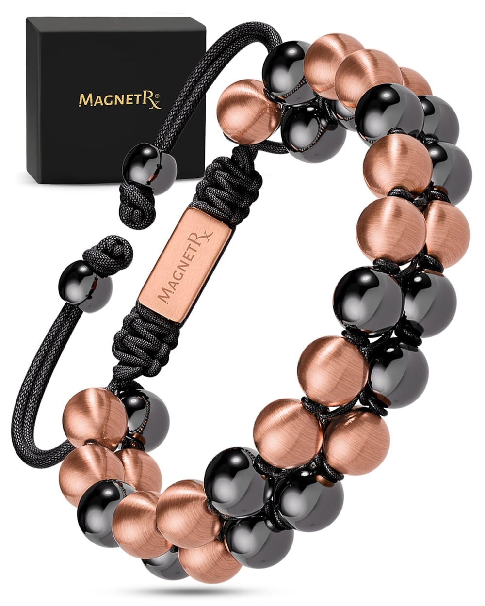 MagnetRX bracelet close-up with double copper 8mm beads for bold style and balance