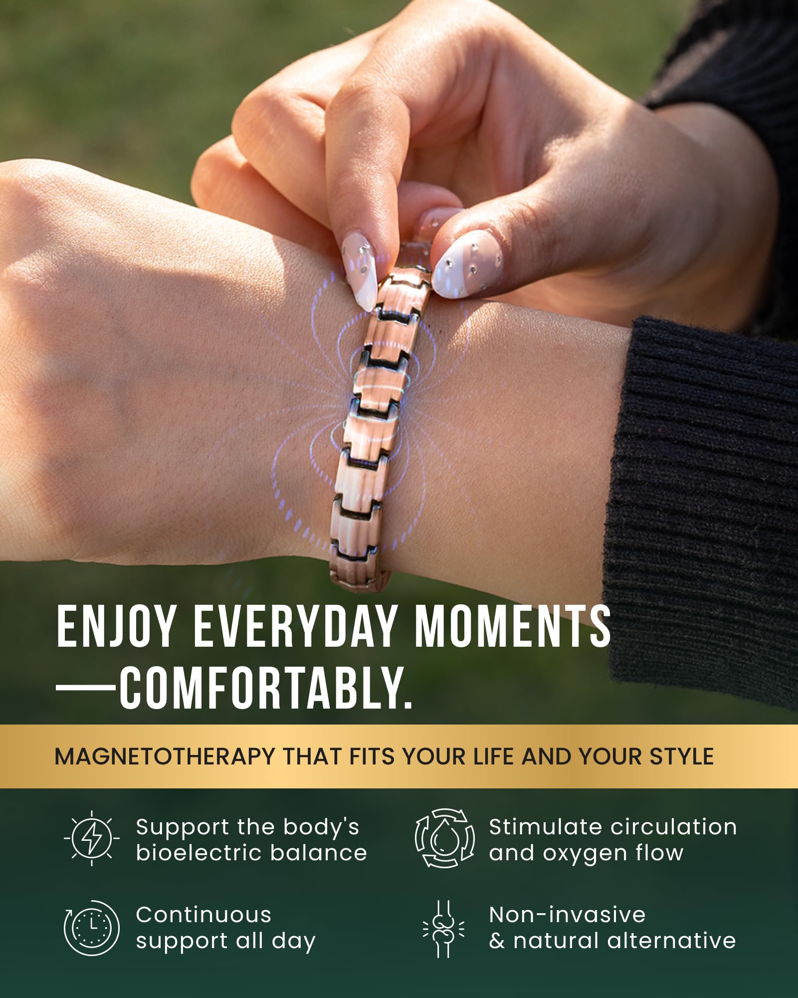 Adjustable length on MagnetRX bracelet ensures a comfortable, secure fit