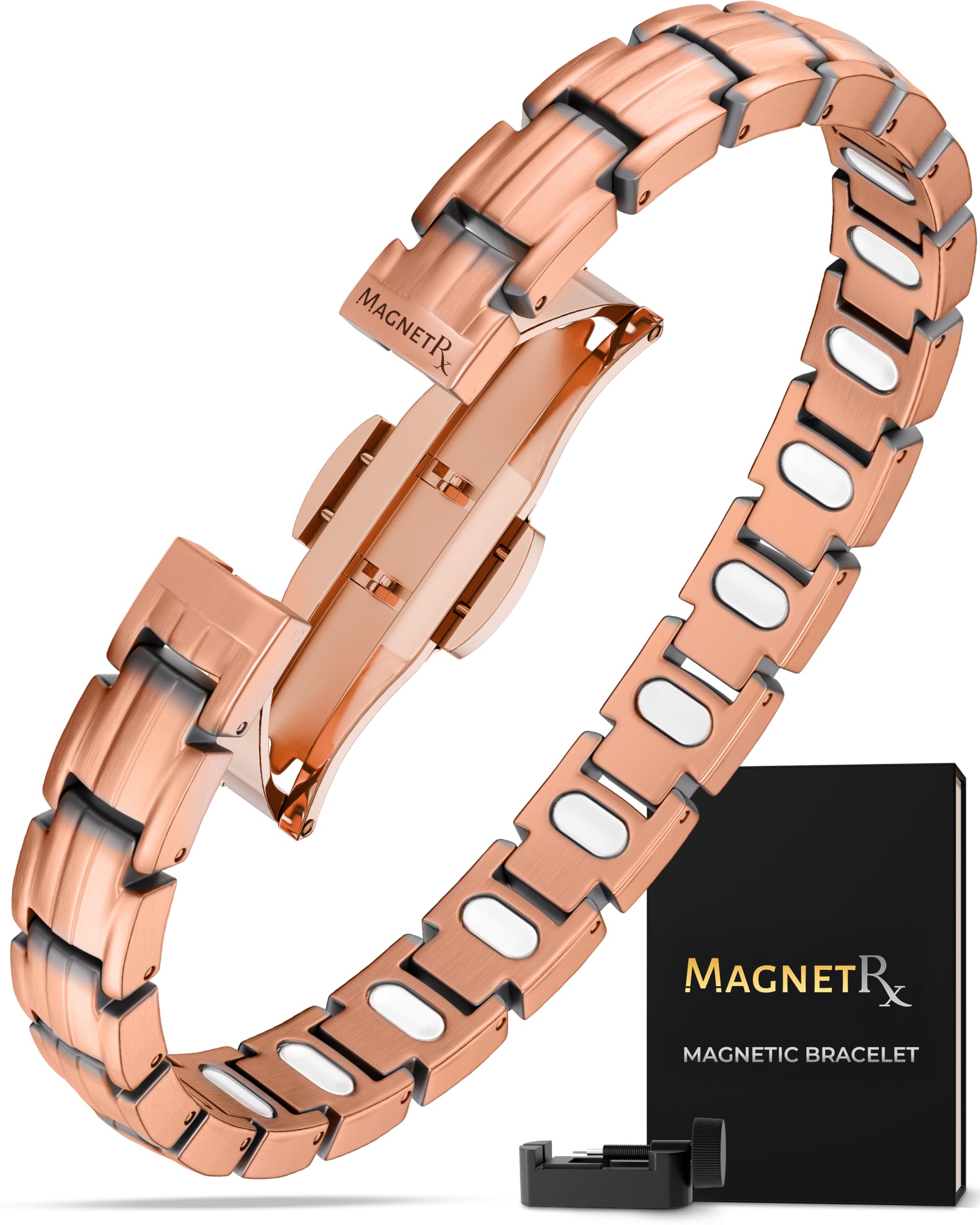 MagnetRX EllipseMAX bracelet close-up highlighting copper finish and magnet strength for daily wear