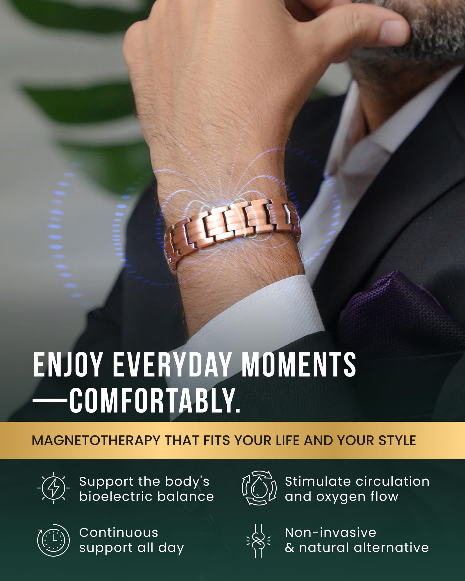 EllipseMAX copper bracelet featuring 5,000 Gauss magnets for daily wear.