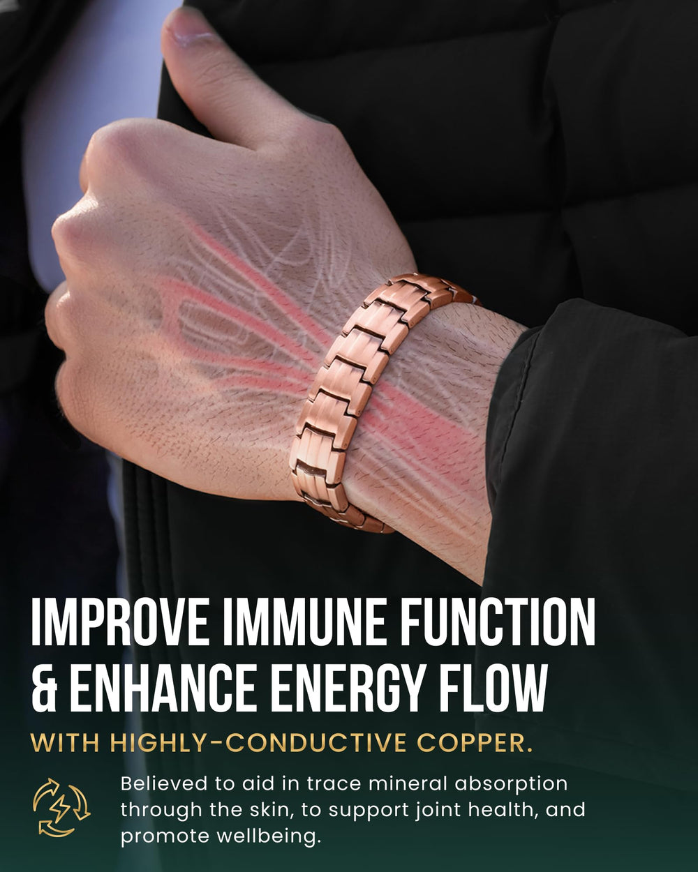 MagnetRX EllipseMAX bracelet with adjustable length for a precise fit.