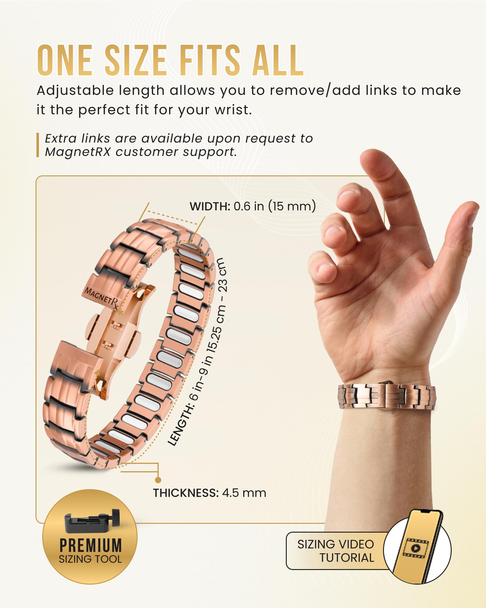 USA-designed MagnetRX EllipseMAX copper bracelet showcasing patent-pending design.