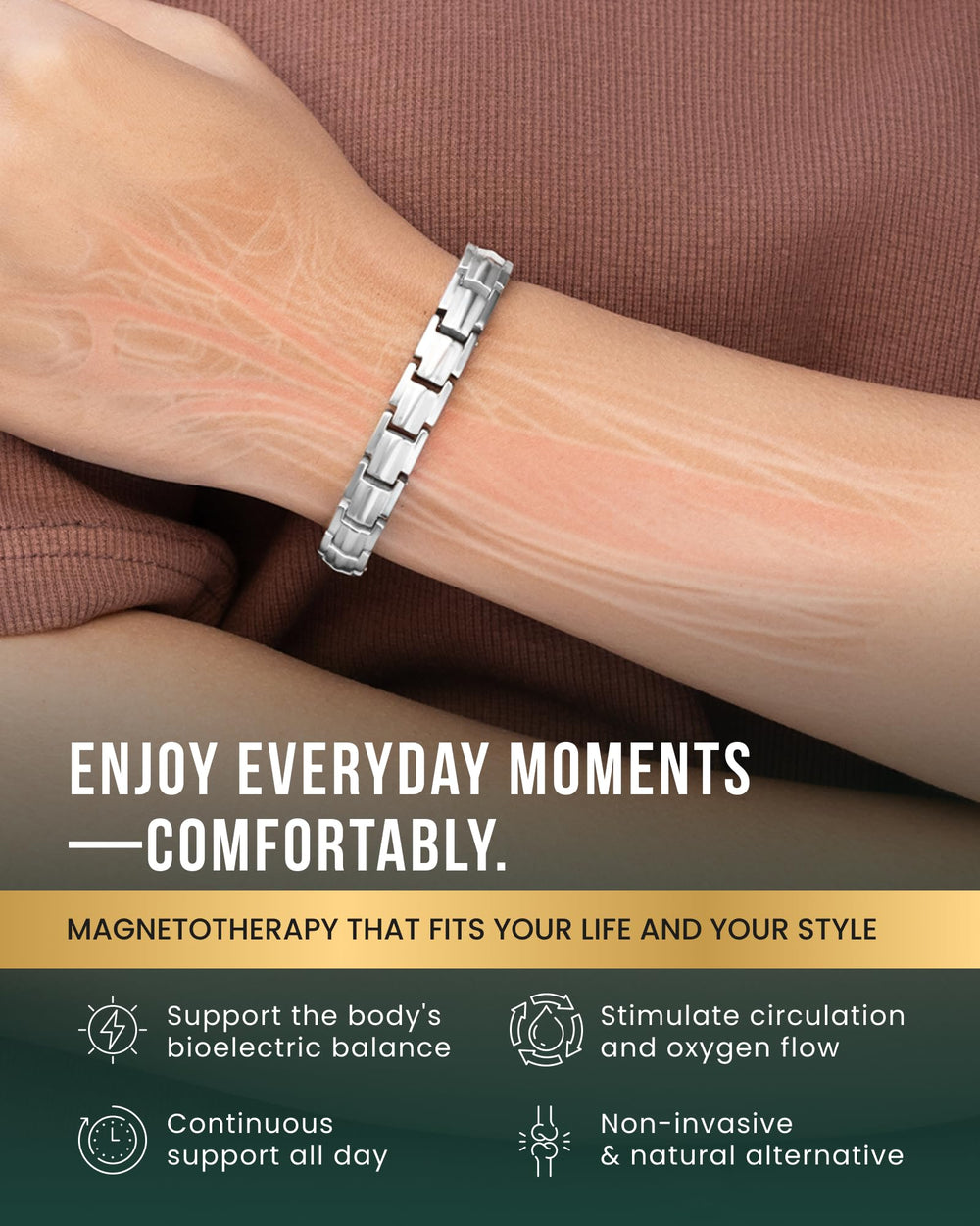 MagnetRX EllipseMAX titanium bracelet emphasizes durability and lightweight feel.