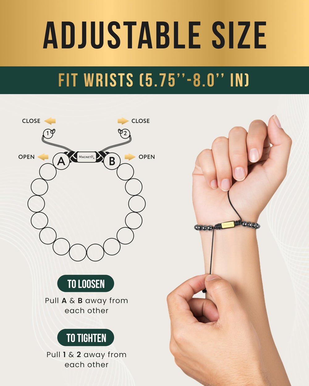 MagnetRX Gold Zeus adjustable end demonstrates easy sizing