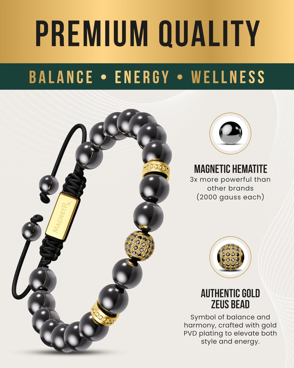MagnetRX Gold Zeus stainless steel charm adds durable, stylish accent