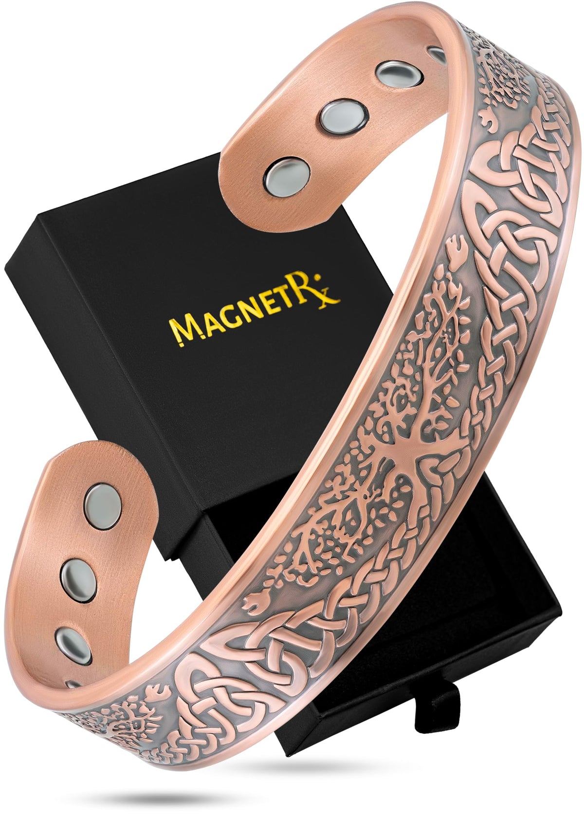 MagnetRX Irish Tree copper bracelet, front view, durable everyday wear in genuine copper.