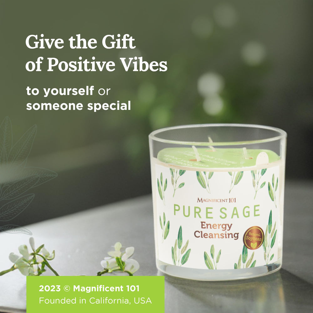 Magnificent 101 Pure Sage Candle makes a thoughtful gift for wellbeing and relaxation.